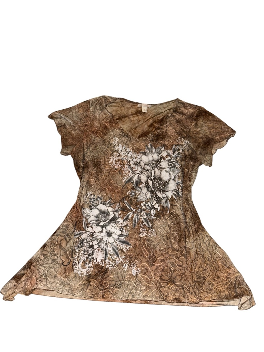 Brown Detailed Short Sleeve Top